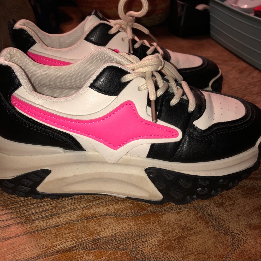 Women's Athletic Sneakers in White, Black & Pink - Picture 2 of 6